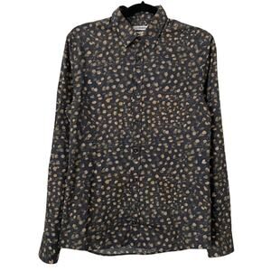 J. Lindenberg Shirt Mens Small Blue Tan Dot Print Long Sleeve Button Up Slim Fit